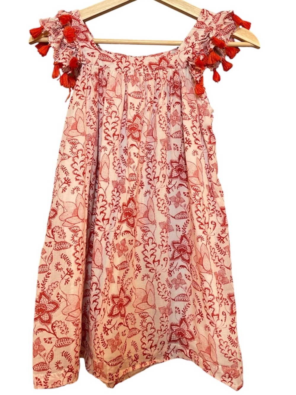 Roller Rabbit White Red Floral Print Dress size 8 tassels summer party